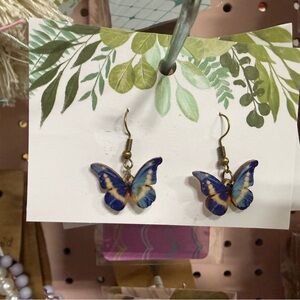 Blue and Gold Butterfly Earrings